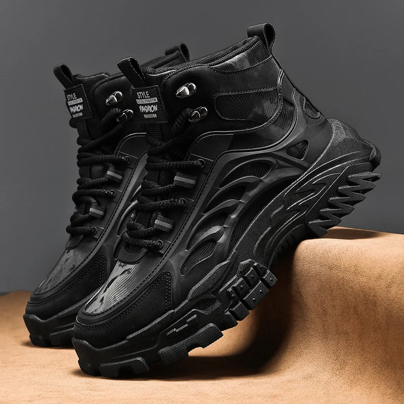 Men’s Casual PU Leather Ankle Boots – Lace-Up Spring & Autumn Style