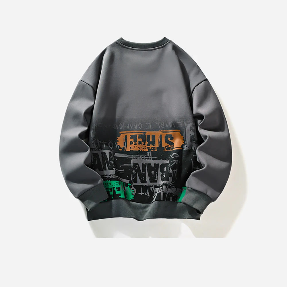 Men’s Casual Printed Hoodie – Round Neck Pullover for Spring & Autumn