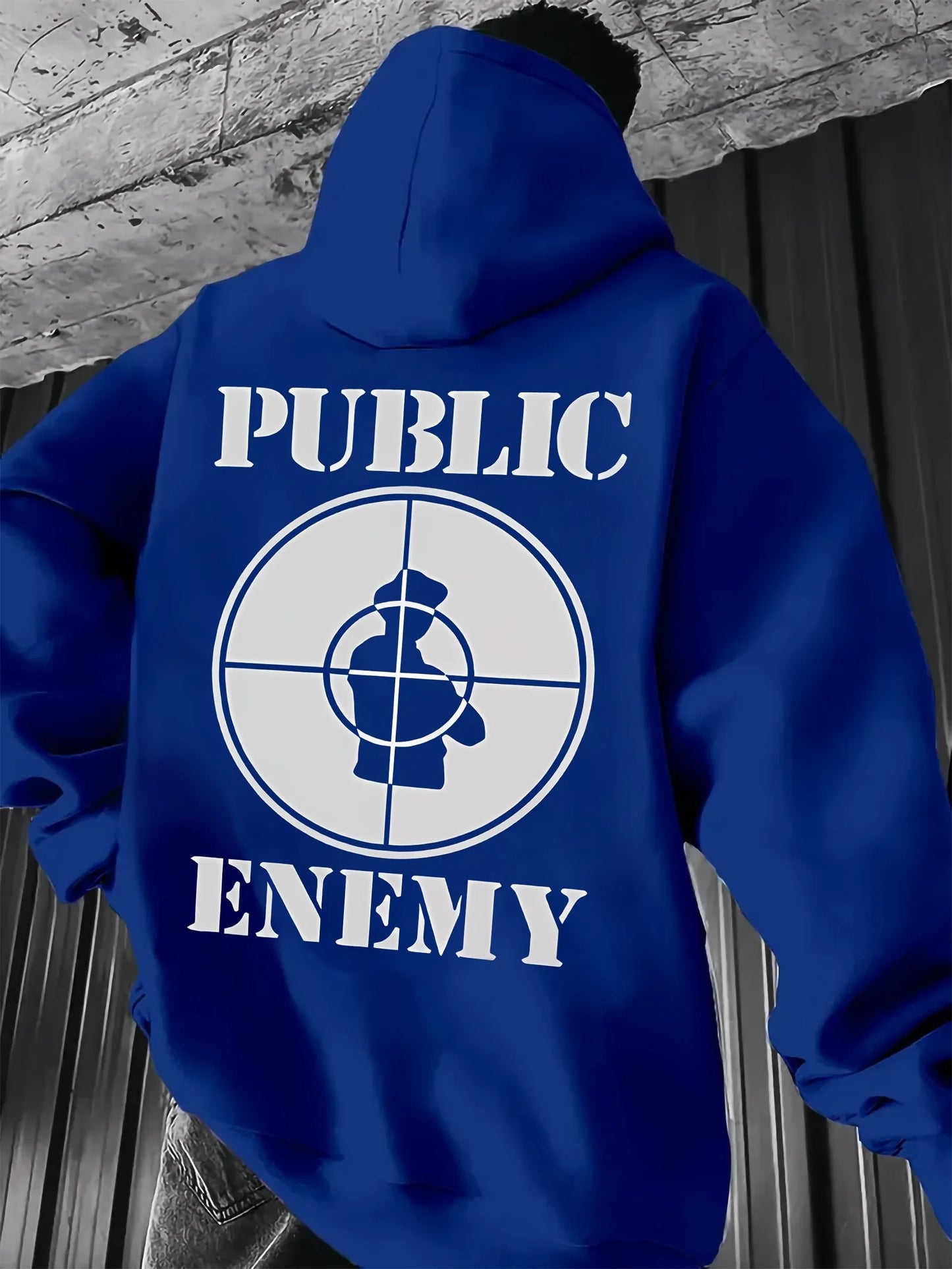 Men’s “PUBLIC ENEMY” Graphic Hoodie – Casual All-Season Streetwear Sweatshirt