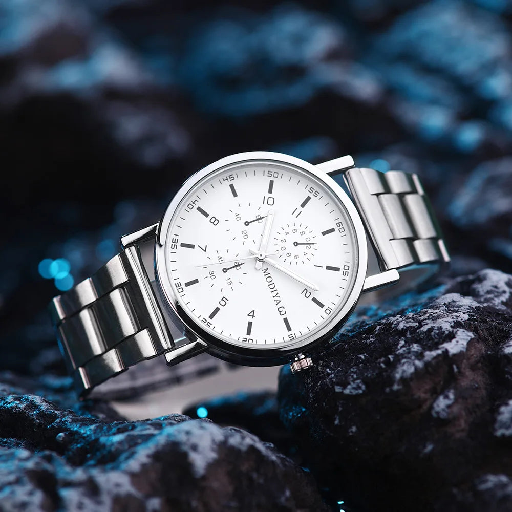 MOONBIFFY Men’s Fashion Quartz Watch – Stainless Steel Band