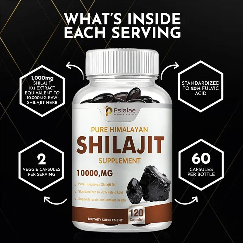 Pslalae Shilajit Capsules – 10:1 Extract for Energy, Vitality & Immunity
