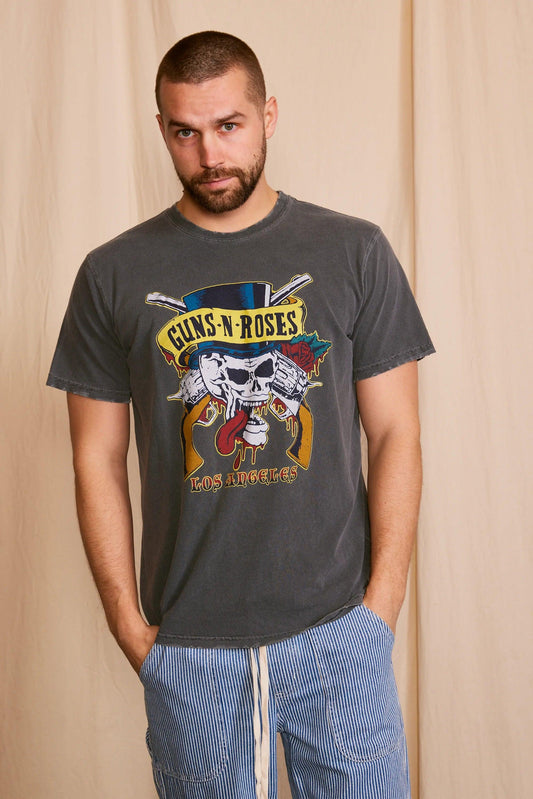 Guns N Roses Los Angeles Top Hat Skull Men's Tee-0