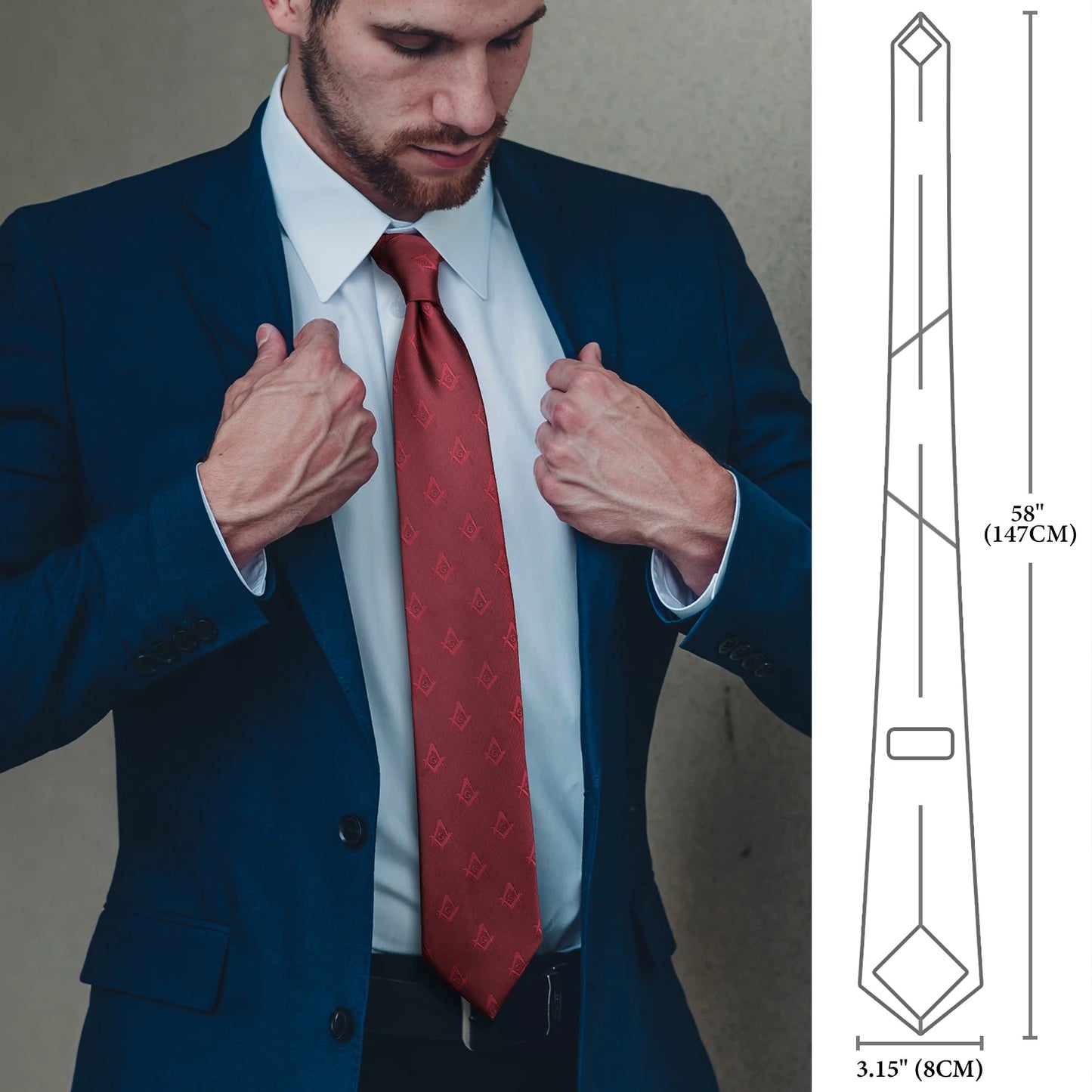 Men’s Masonic Necktie – Embroidered Freemasonry Symbol, Slim Fit