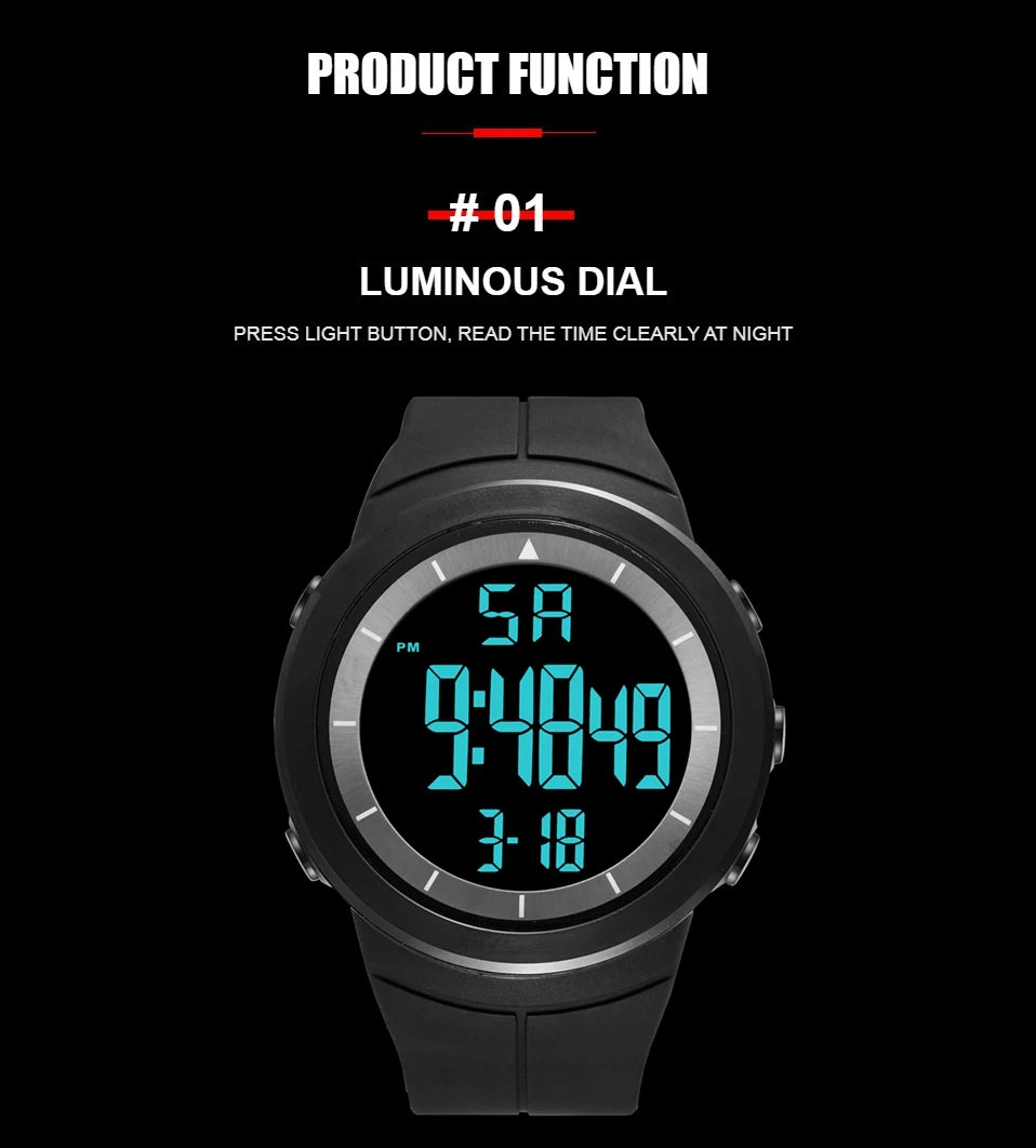 OHSEN 1805 Men’s Digital Sport Watch – 50M Waterproof, LED Display, Shock Resistant, Stopwatch, Alarm