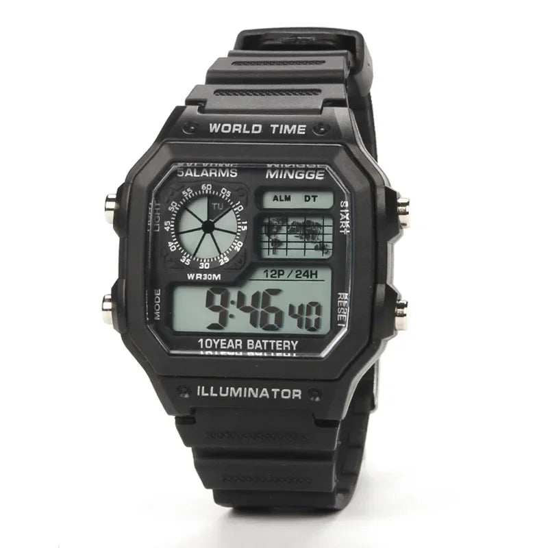 MOONBIFFY Digital Sport Watch – Square Design, LED Display, 5ATM Waterproof, Silicone Band