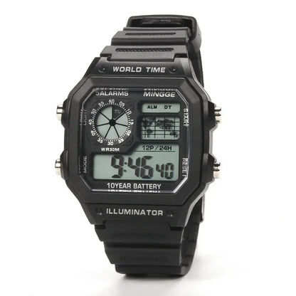 MOONBIFFY Digital Sport Watch – Square Design, LED Display, 5ATM Waterproof, Silicone Band
