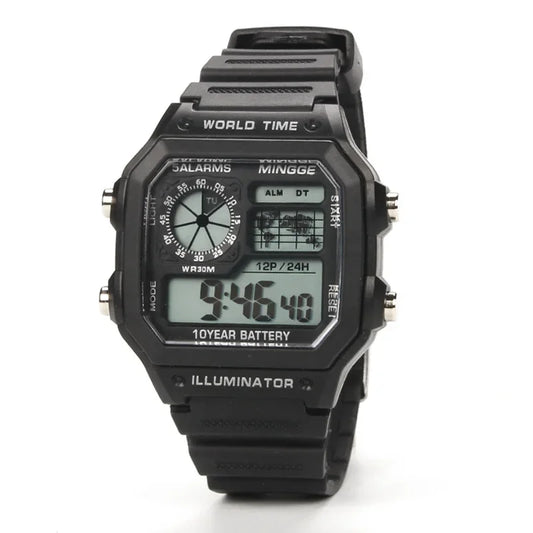 MOONBIFFY Digital Sport Watch – Square Design, LED Display, 5ATM Waterproof, Silicone Band