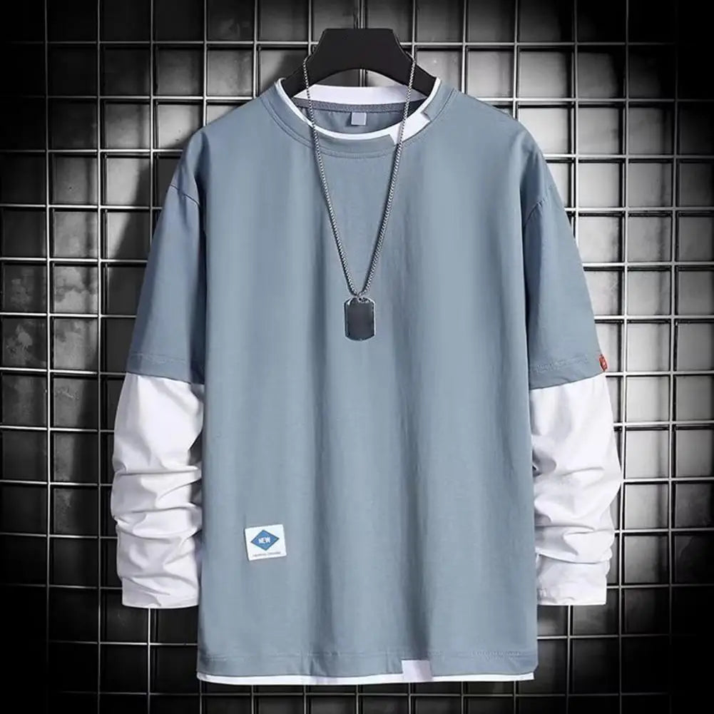 Men’s Color-Block Casual T-Shirt – Spring & Autumn Streetwear