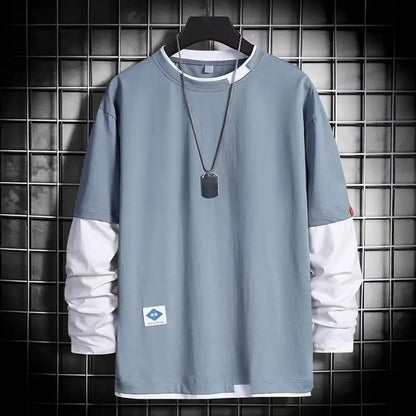 Men’s Color-Block Casual T-Shirt – Spring & Autumn Streetwear