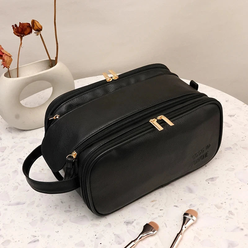 PU Leather Travel Makeup Bag – Large Capacity Waterproof Cosmetic Case