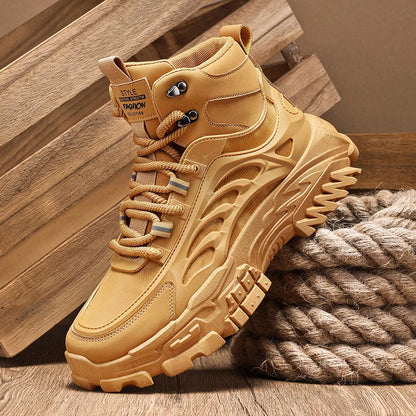 Men’s Casual PU Leather Ankle Boots – Lace-Up Spring & Autumn Style