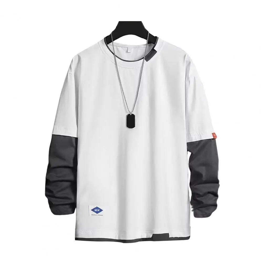 Men’s Color-Block Casual T-Shirt – Spring & Autumn Streetwear
