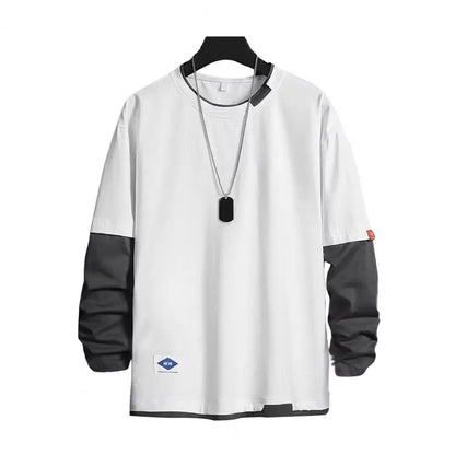 Men’s Color-Block Casual T-Shirt – Spring & Autumn Streetwear