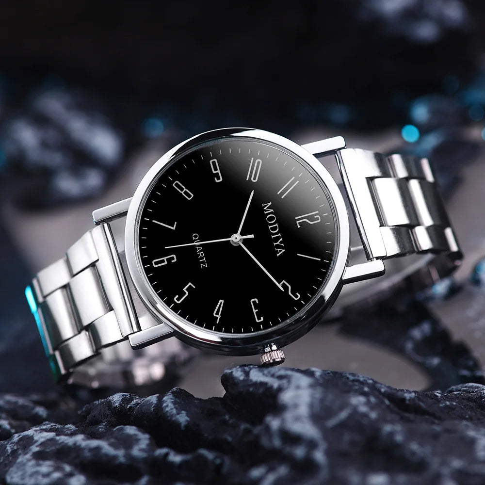 MOONBIFFY Men’s Fashion Quartz Watch – Stainless Steel Band