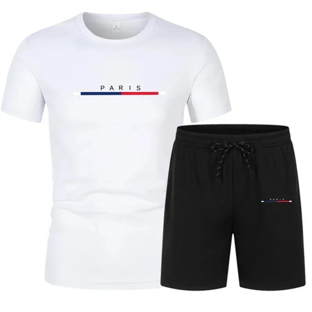 Men’s Sports Two-Piece Set – Casual Print T-Shirt & Shorts