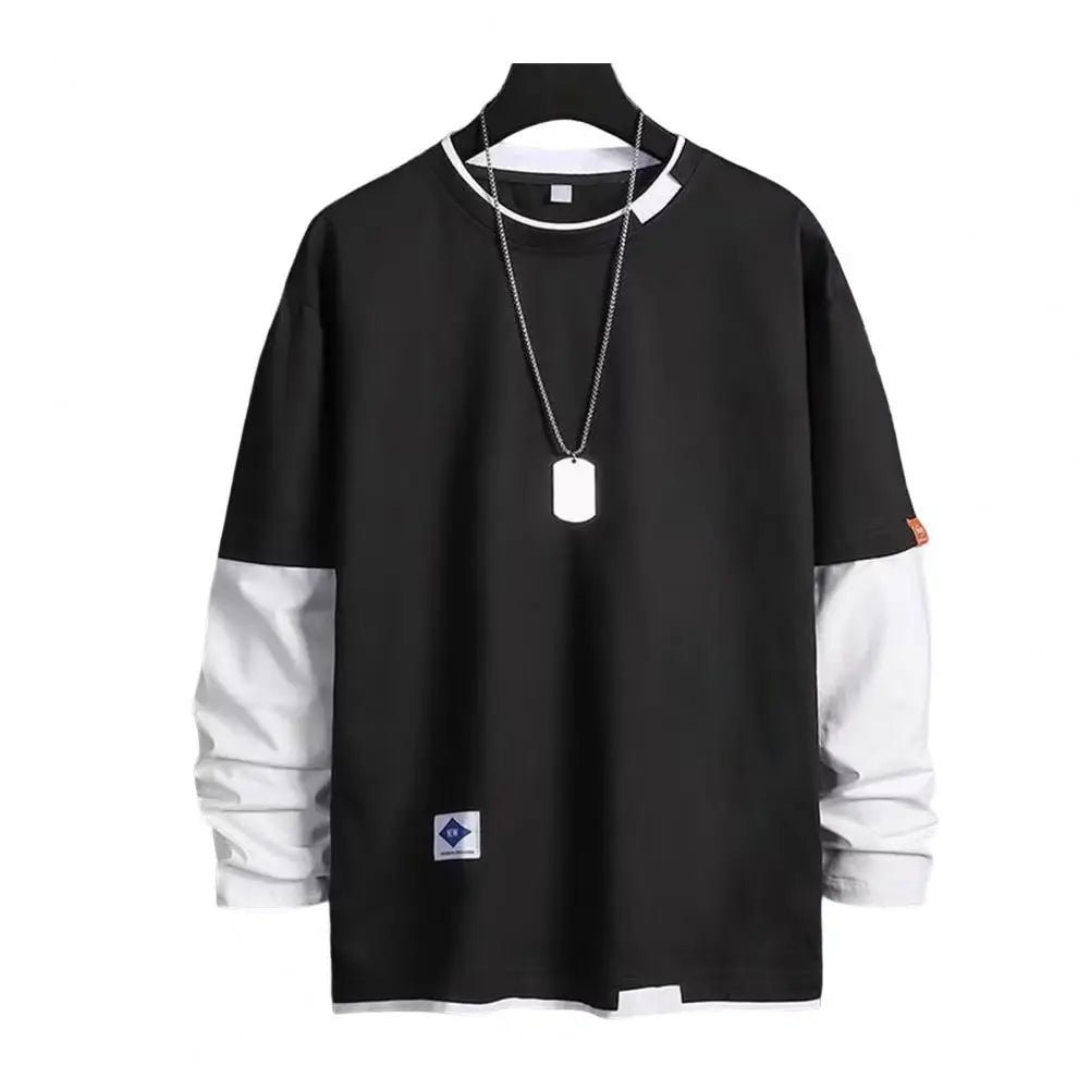 Men’s Color-Block Casual T-Shirt – Spring & Autumn Streetwear