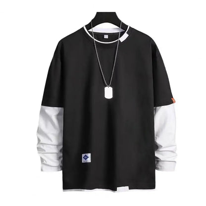 Men’s Color-Block Casual T-Shirt – Spring & Autumn Streetwear
