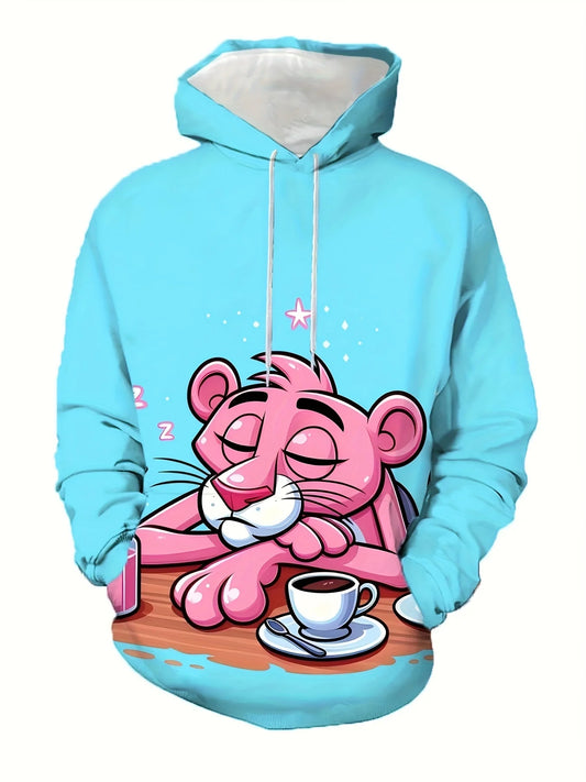MINISO Men’s Fashion Hoodie – Cartoon Animal Pattern Pullover with Pockets