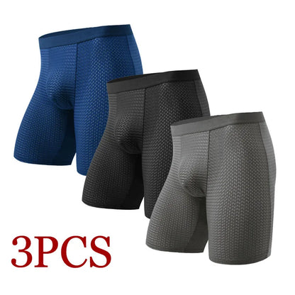 Men’s Long Boxer Shorts – Breathable Polyester, Pack of 3