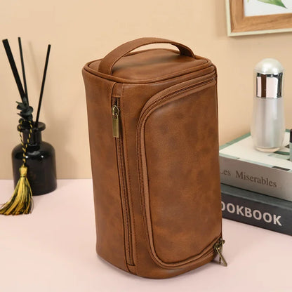 Vintage PU Leather Cosmetic Bag – Large Capacity, Waterproof & Travel-Friendly