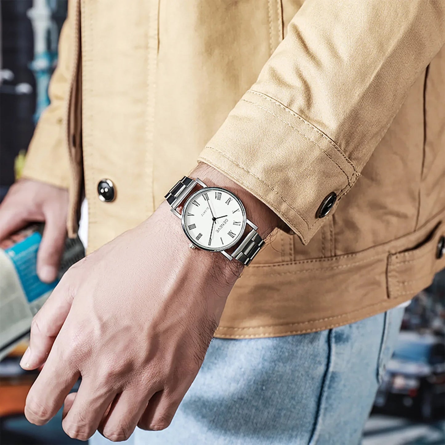 MOONBIFFY Men’s Fashion Quartz Watch – Stainless Steel Band