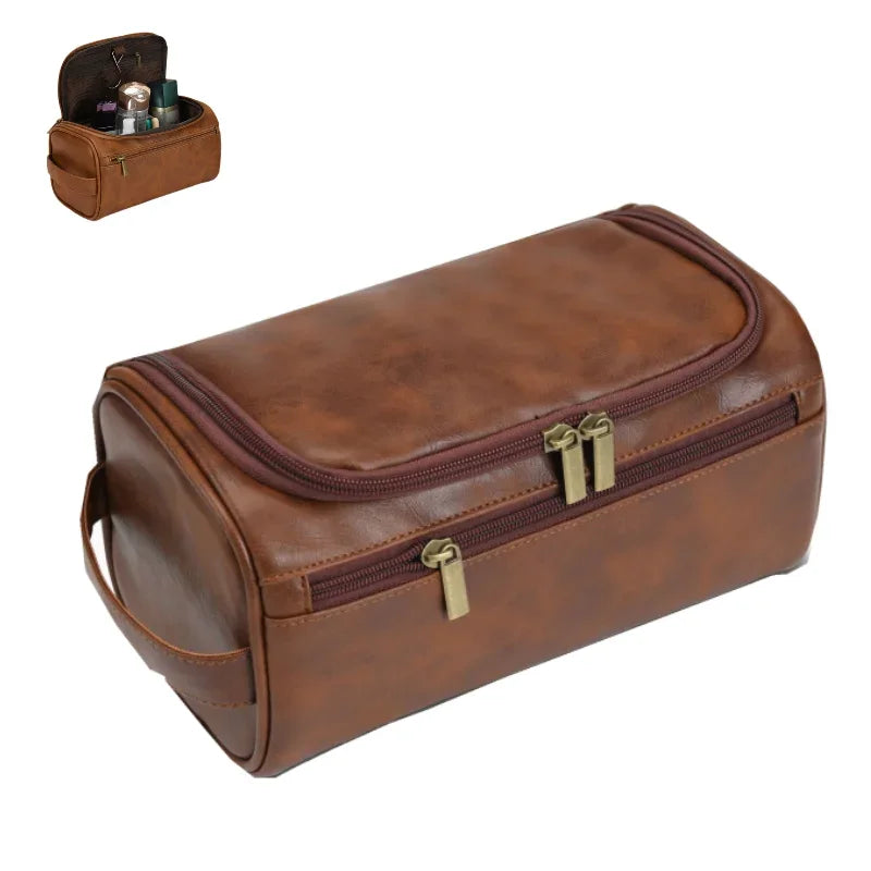 Vintage PU Leather Cosmetic Bag – Large Capacity, Waterproof & Travel-Friendly