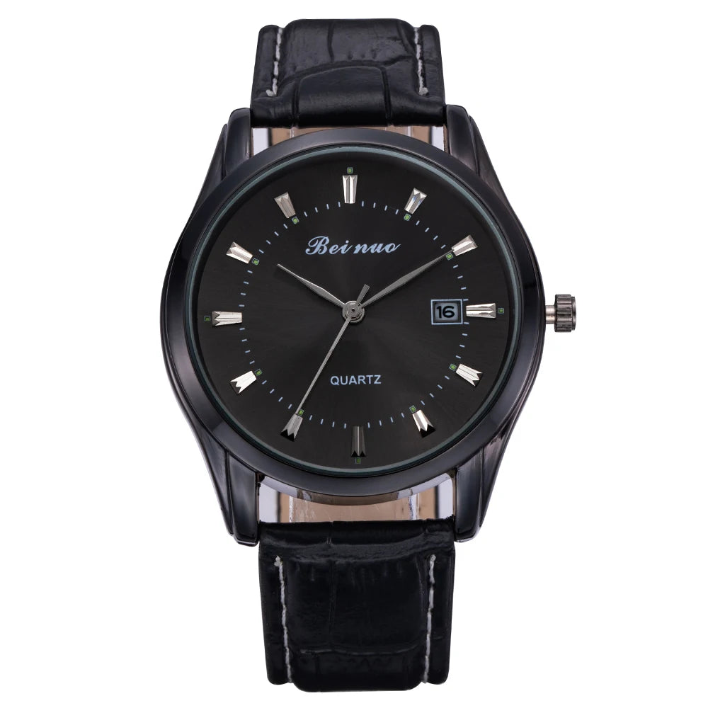 JBAILI Men’s Quartz Business Watch – Leather Band, Alloy Case, Elegant Casual Wristwatch
