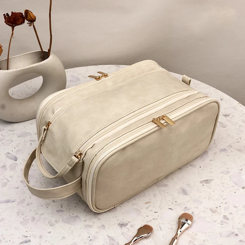 PU Leather Travel Makeup Bag – Large Capacity Waterproof Cosmetic Case