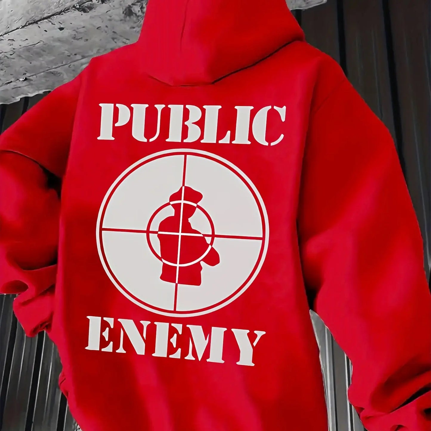 Men’s “PUBLIC ENEMY” Graphic Hoodie – Casual All-Season Streetwear Sweatshirt
