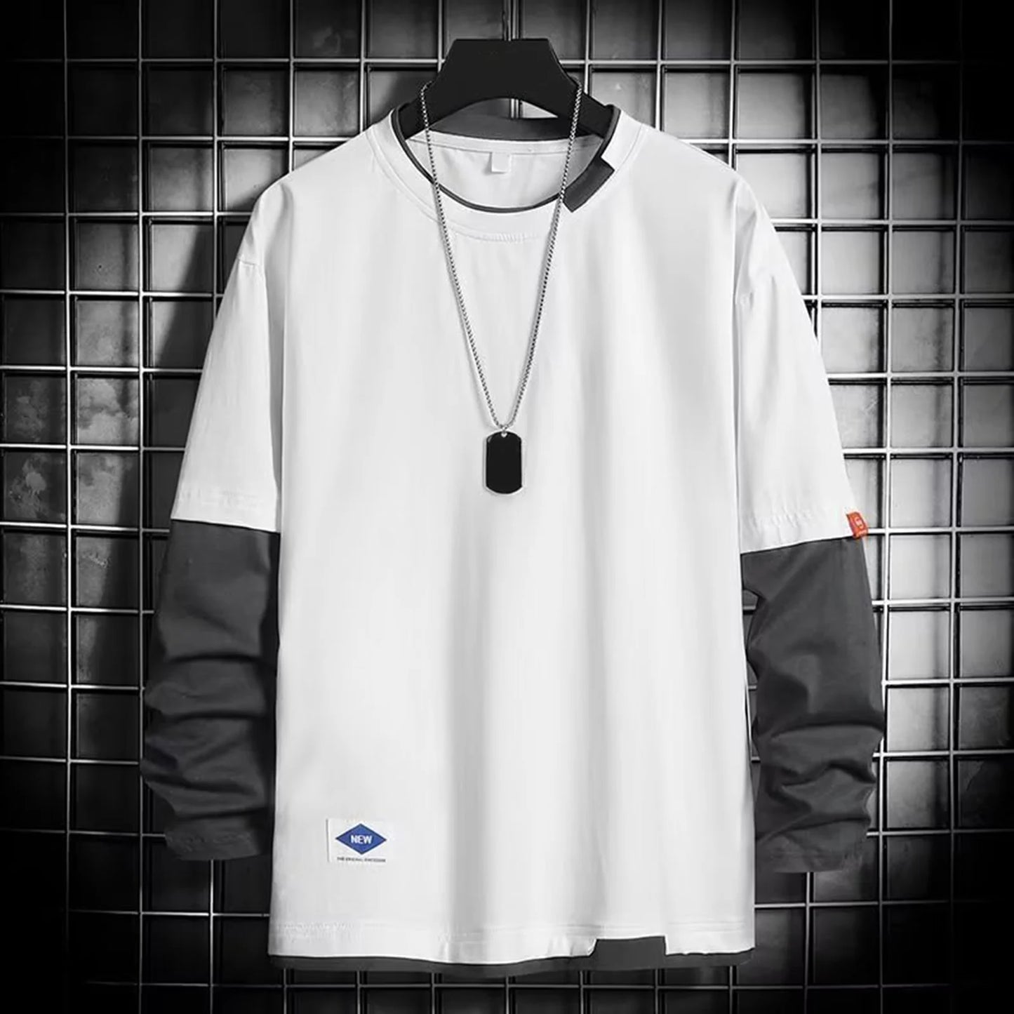 Men’s Color-Block Casual T-Shirt – Spring & Autumn Streetwear