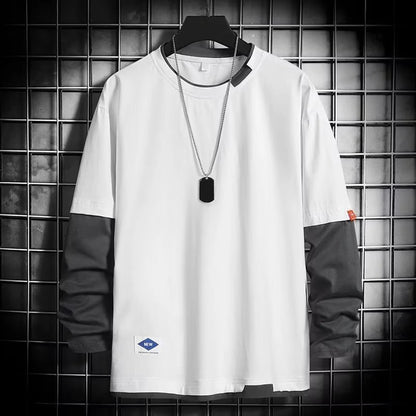 Men’s Color-Block Casual T-Shirt – Spring & Autumn Streetwear