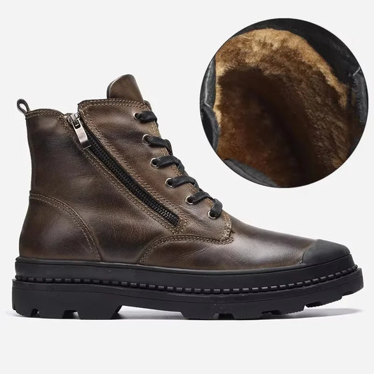 Hecrafted Men’s Genuine Leather Western Ankle Boots – Retro Winter Style