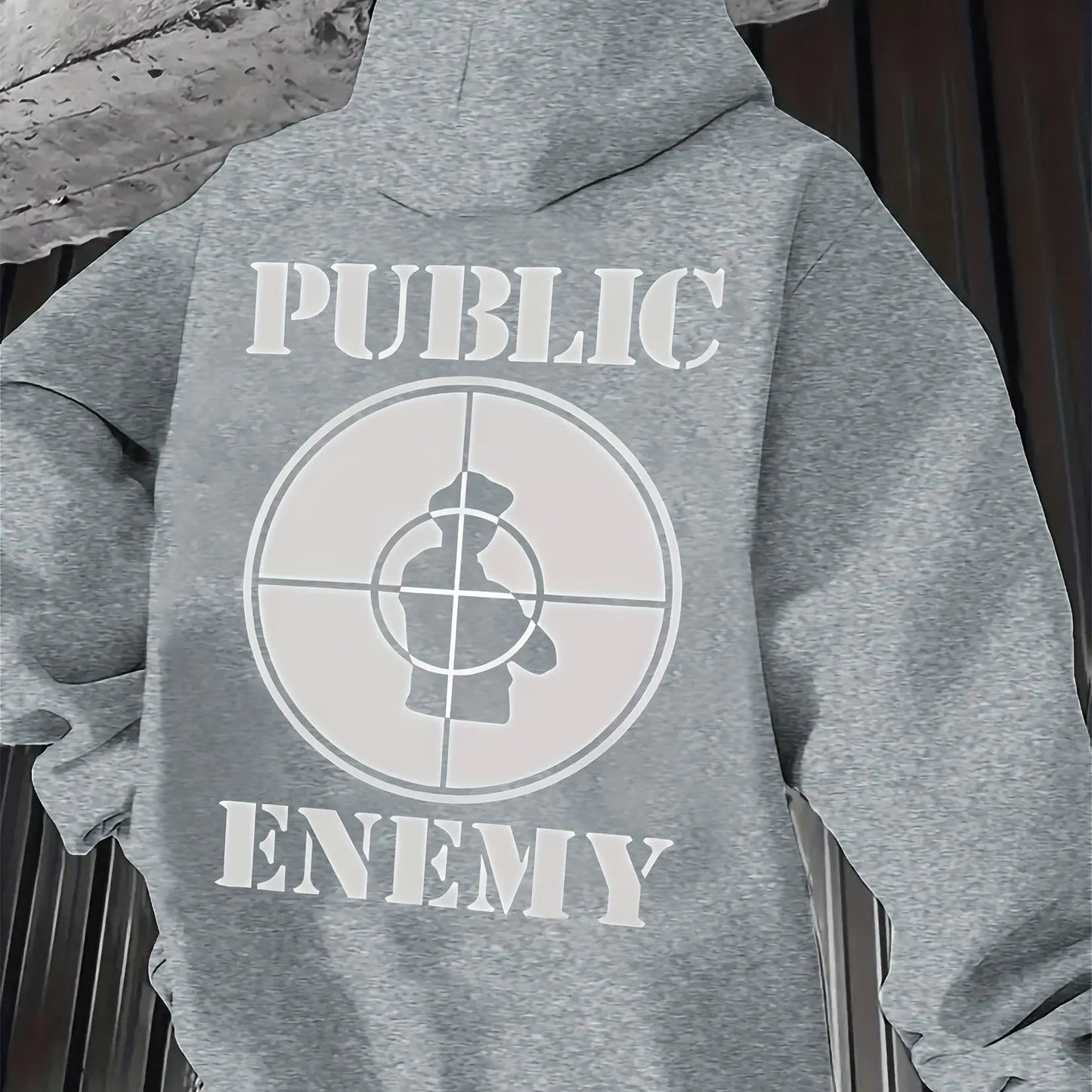Men’s “PUBLIC ENEMY” Graphic Hoodie – Casual All-Season Streetwear Sweatshirt