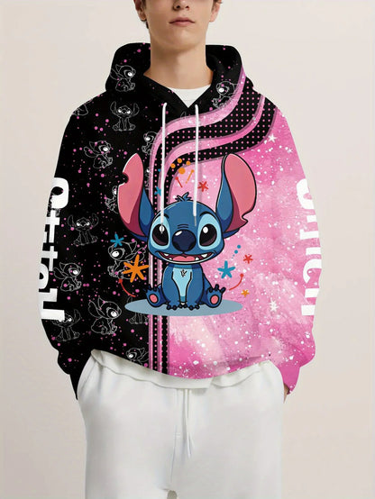 MINISO Men’s Fashion Hoodie – Cartoon Animal Pattern Pullover with Pockets