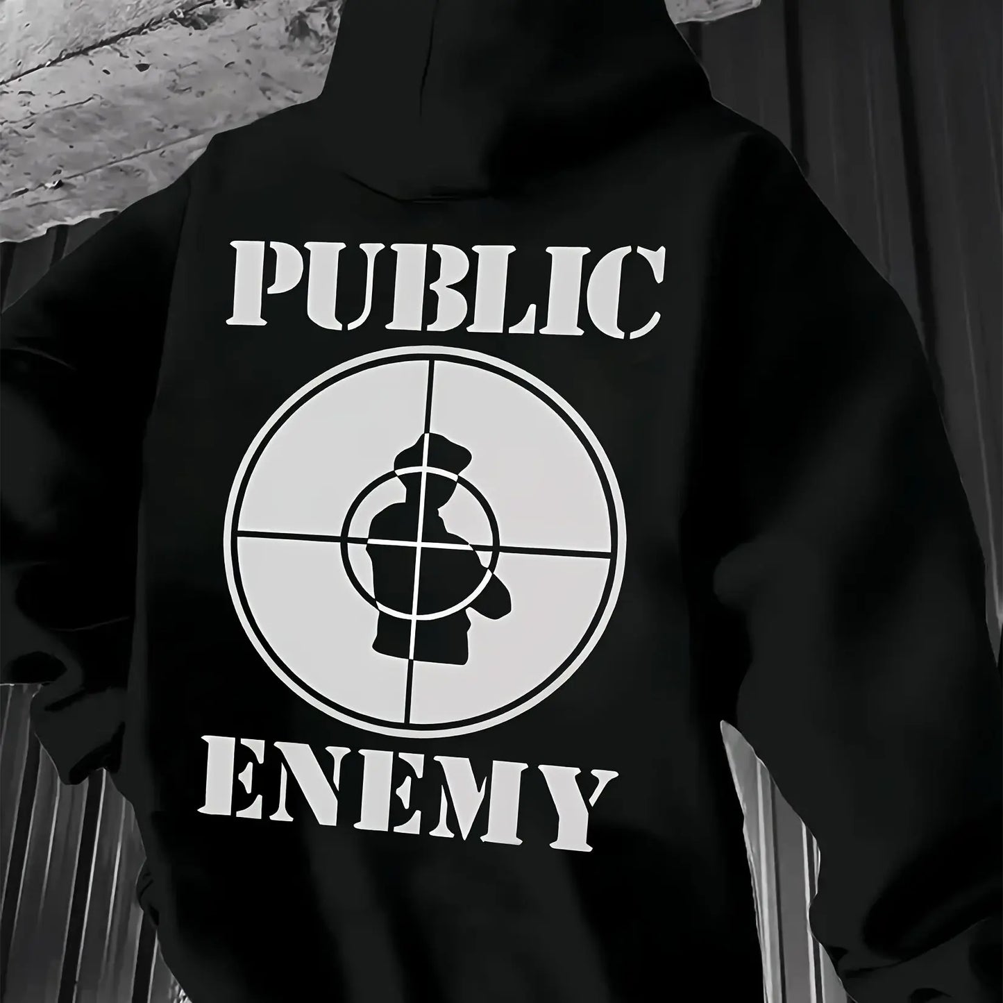Men’s “PUBLIC ENEMY” Graphic Hoodie – Casual All-Season Streetwear Sweatshirt