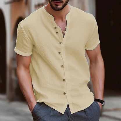 Men’s Casual Collarless Shirt – Lightweight Travel & Summer Style