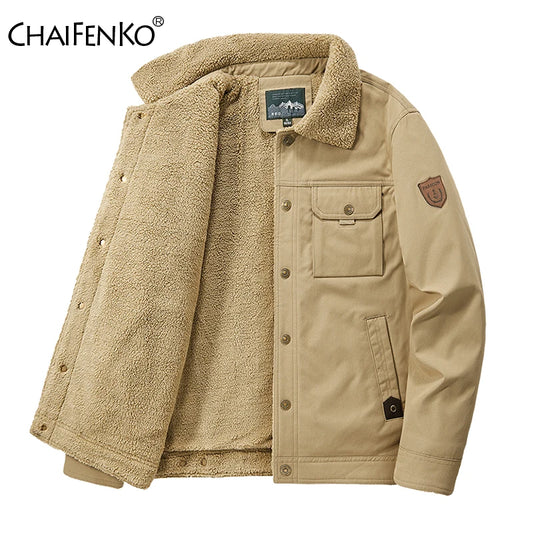 CHAIFENKO Men’s Fleece-Lined Jacket – Casual Autumn & Winter Warmth