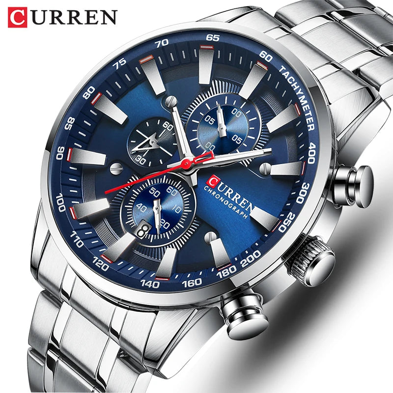 CURREN CUR8351 Men’s Luxury Chronograph Sport Watch – Stainless Steel, Waterproof, Quartz Movement