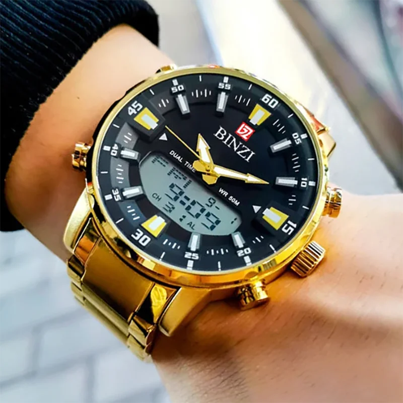 M.A.W Men’s Quartz Analog-Digital Watch – Stainless Steel Band, 50mm Dial, Dual Display, Chronograph, 5ATM Waterproof