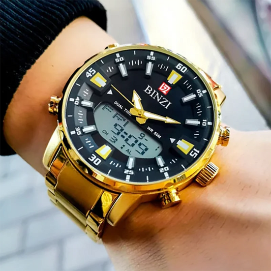 M.A.W Men’s Quartz Analog-Digital Watch – Stainless Steel Band, 50mm Dial, Dual Display, Chronograph, 5ATM Waterproof