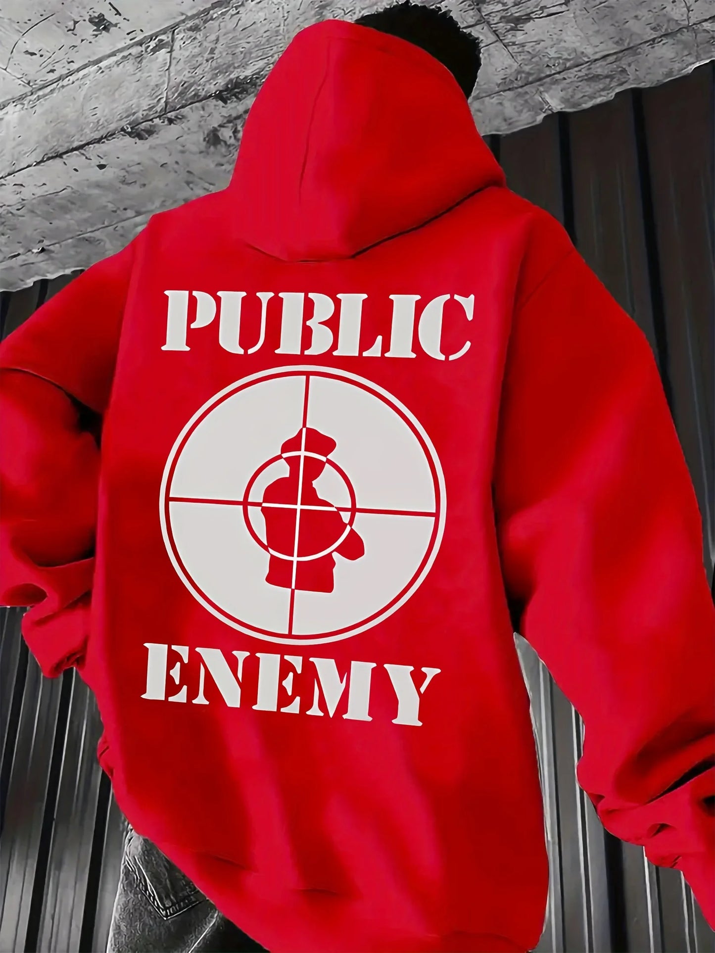 Men’s “PUBLIC ENEMY” Graphic Hoodie – Casual All-Season Streetwear Sweatshirt