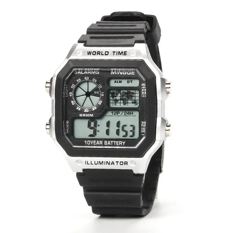 MOONBIFFY Digital Sport Watch – Square Design, LED Display, 5ATM Waterproof, Silicone Band