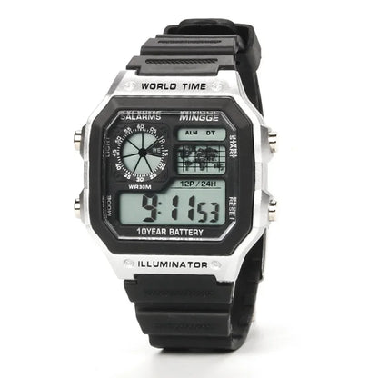 MOONBIFFY Digital Sport Watch – Square Design, LED Display, 5ATM Waterproof, Silicone Band