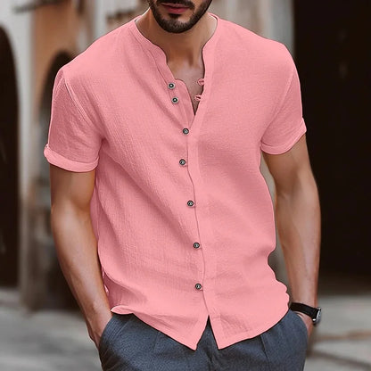 Men’s Casual Collarless Shirt – Lightweight Travel & Summer Style