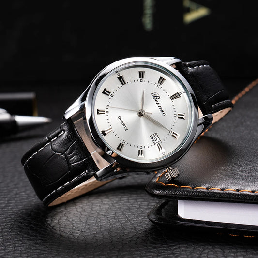 JBAILI Men’s Quartz Business Watch – Leather Band, Alloy Case, Elegant Casual Wristwatch