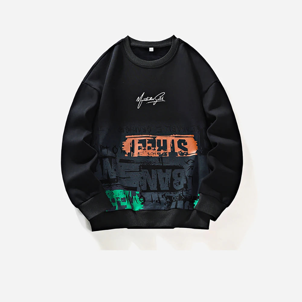 Men’s Casual Printed Hoodie – Round Neck Pullover for Spring & Autumn
