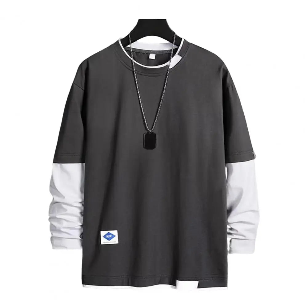 Men’s Color-Block Casual T-Shirt – Spring & Autumn Streetwear
