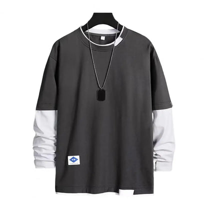 Men’s Color-Block Casual T-Shirt – Spring & Autumn Streetwear