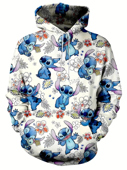 MINISO Men’s Fashion Hoodie – Cartoon Animal Pattern Pullover with Pockets