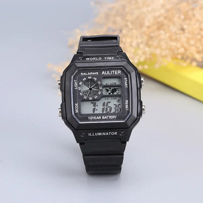 MOONBIFFY Digital Sport Watch – Square Design, LED Display, 5ATM Waterproof, Silicone Band